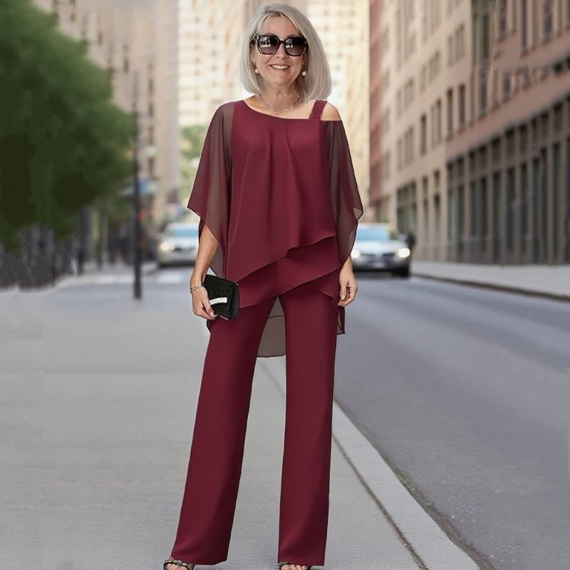 Sarah - Chiffon Top ＆ Wide-Leg Pants 2-Piece Set