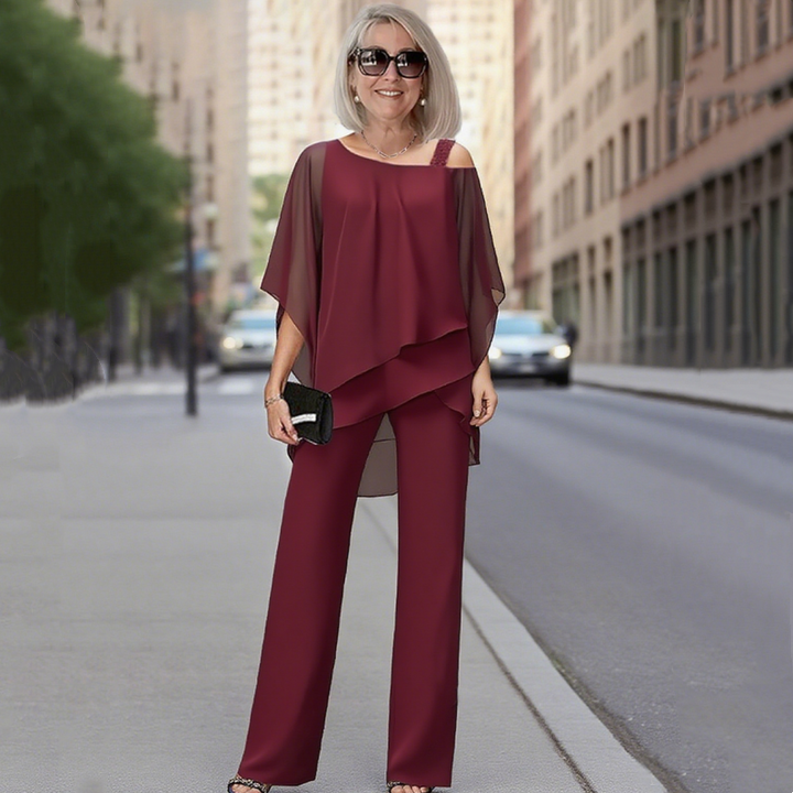 Sarah - Chiffon Top ＆ Wide-Leg Pants 2-Piece Set