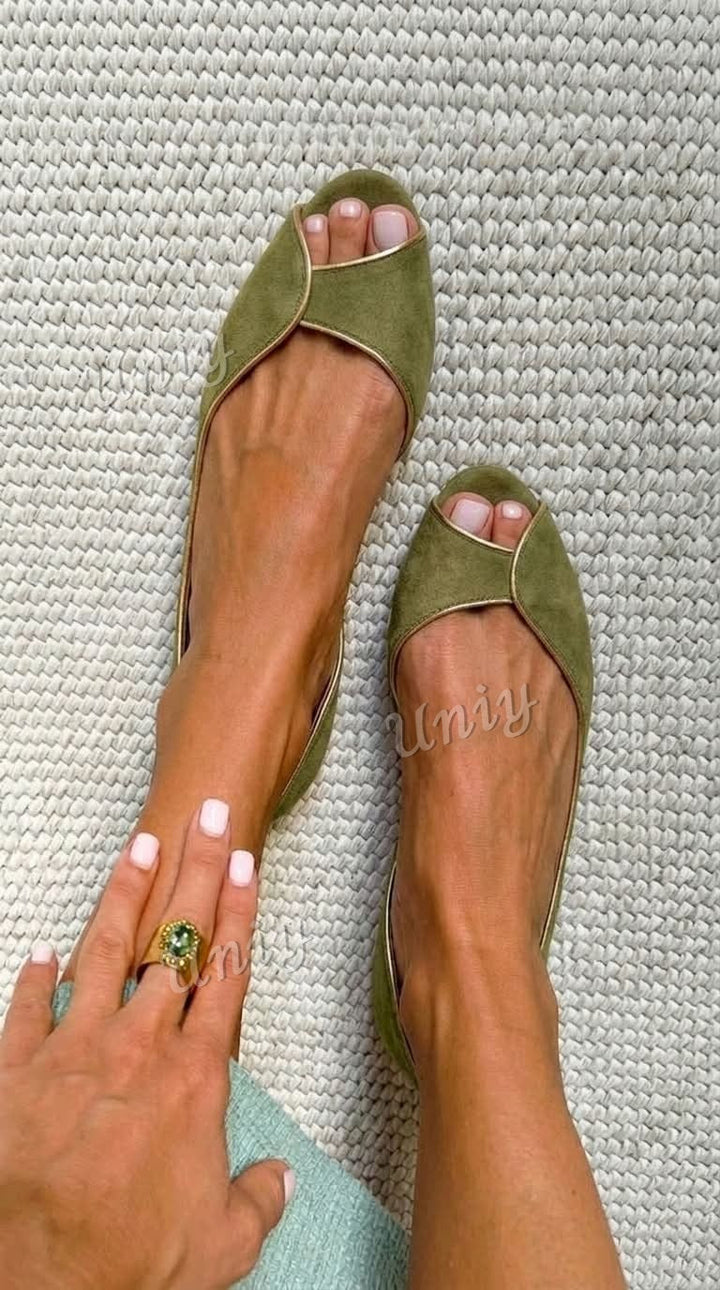 Ivy – Beige and Gold Suede d'Orsay Open-Toe Ballet Flats – Byron Grace