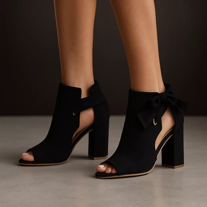 Monroe - Peep-Toe Suede Block Heel Sandals With Ankle Bow